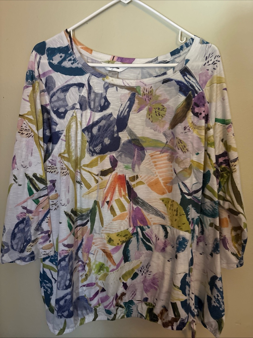 CJ Banks White Multicolor Floral Brushstroke Tunic Top